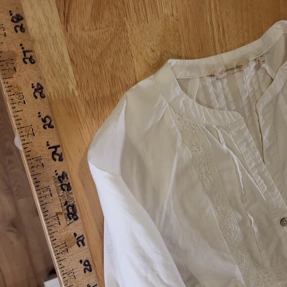 Soft Surroundings White Eyelet Cotton Blouse Pintuck Pleat 3/4" Sleeve XS - Picture 8 of 12